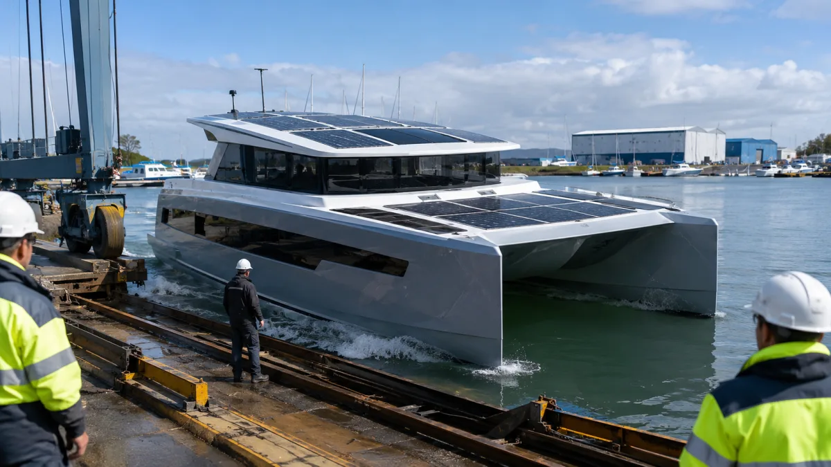 Deutsche Werft bringt solarelektrischen Katamaran PY60 zu Wasser