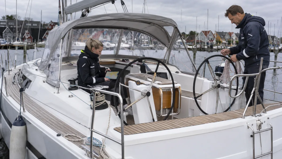 Redaktionelles Symbolbild des Cockpits einer modernen 36-Fuß-Fahrtenyacht